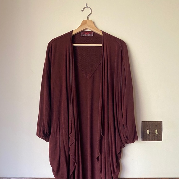 OS handwoven in Morocco - Palms coat by Tienda Ho - burgundy - one-size - Picture 2 of 11